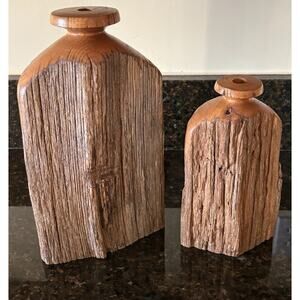 Handcrafted Bark Wooden Vases Turned Wood Bud Vases Set of 2